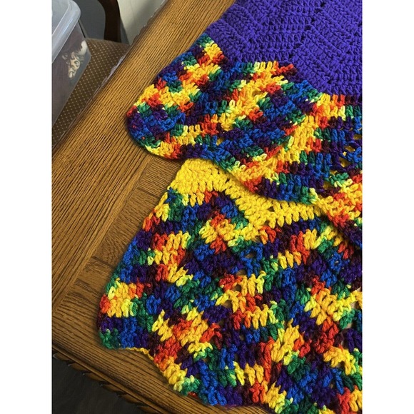Multicolor Purple & Rainbow Chevron Crochet Knit Blanket Scarf Wrap Handmade - Picture 3 of 9